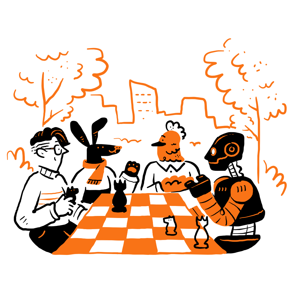 Friends playing chess and board games